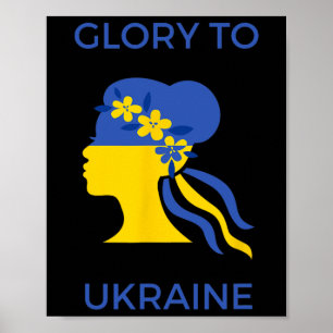 Póster Gloria a Ucrania Mujer Con Bandera Ucraniana Y Gui