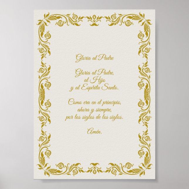 Póster Gloria al Padre con detalles Botánicos Dorados (Frente)