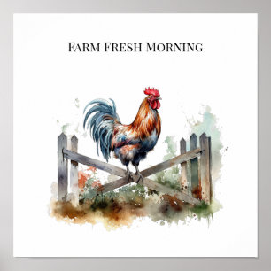 Póster Gloria de la Mañana: Gallo de Acuarela, personaliz