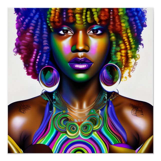 Póster Gloria Reina Arcoiris Cute de pelo Melanin Afro (Anverso)