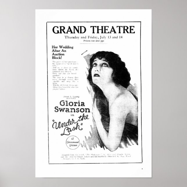 Póster Gloria Swanson, poster de cine añejo de 1922 (Frente)