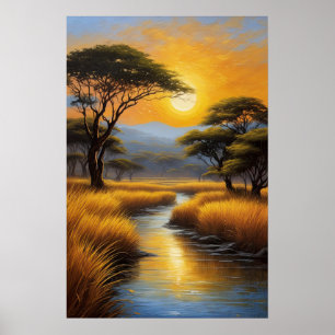 Póster Glorioso atardecer africano
