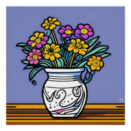 Poster Glososo De Vase Y Flores