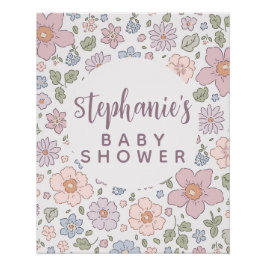 Poster Glossy de Baby Shower Ditsy Floral