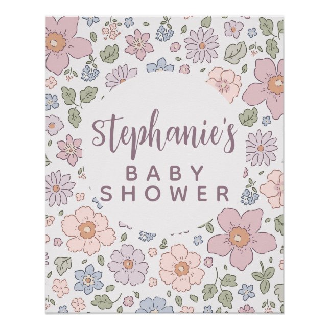 Poster Glossy de Baby Shower Ditsy Floral (Anverso)