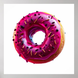 Póster Glossy Pink Donut with Dark Sprinkles