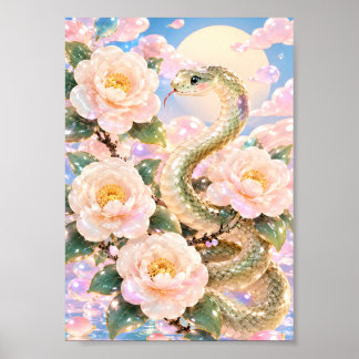 Póster Glossy Snake Floral Art