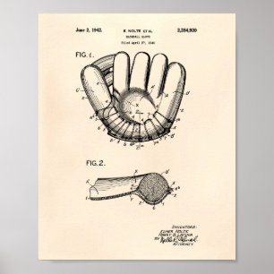 Póster Glove De Béisbol 1942 Patent Art Old Peper