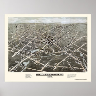 Póster Gloversville, mapa panorámico de NY - 1875