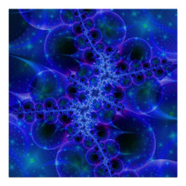 Póster Glow Stars | Arte fractal azul y blanco