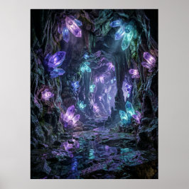 Póster Glowing Crystal Cave Fantasy Art