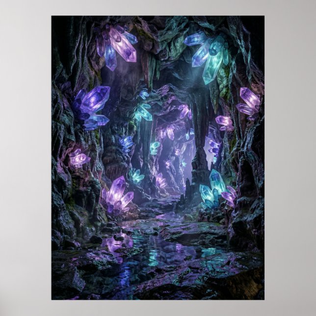 Póster Glowing Crystal Cave Fantasy Art (Frente)
