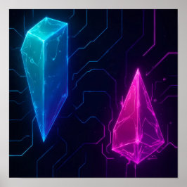 Póster Glowing Cyberpunk Geometric Circuit Pattern