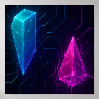 Póster Glowing Cyberpunk Geometric Circuit Pattern