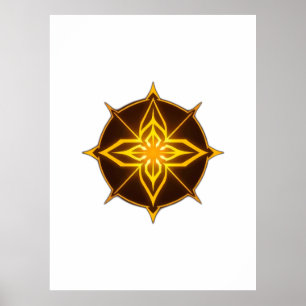 Póster Glowing Golden Compass Rose on Dark Circle