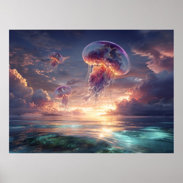 Póster Glowing Jellyfish in Sunset Skies (Frente)
