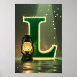 Póster Glowing Letter L Wall Art for Kids Rooms 