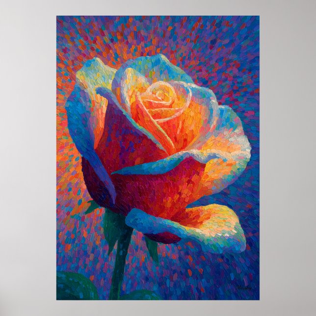Póster Glowing Rose Pointillism Flower Art (Frente)