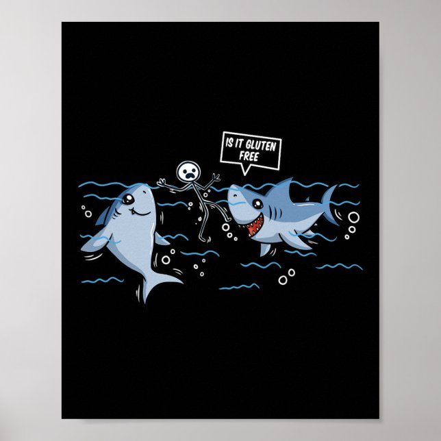 Póster Gluten Free Shark Gift Celiac (Frente)
