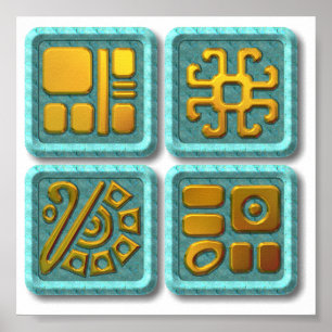 Póster Glyphs-turquesa maya