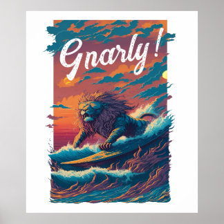 Póster ¡Gnarly! Surfista de leones, personalizado