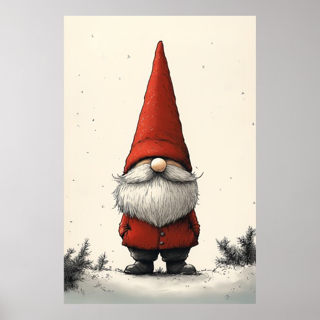 Póster Gnome de invierno alegre en Gorra rojo (Frente)