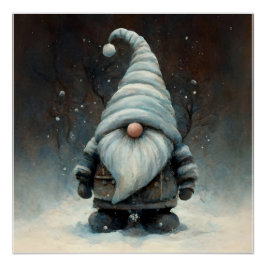 Póster Gnome de invierno en un bosque nevado