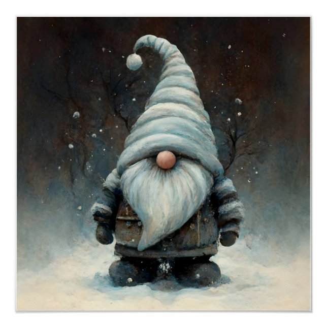 Póster Gnome de invierno en un bosque nevado (Anverso)