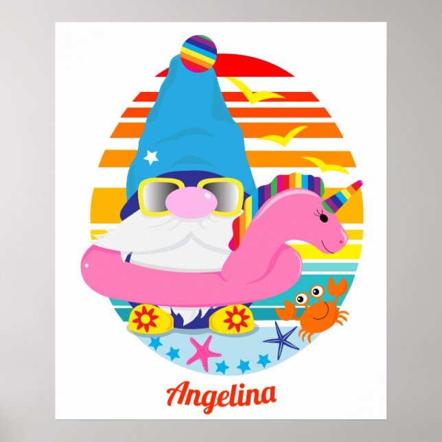 Póster Gnome De Playa Con Unicornio Inflable (Frente)