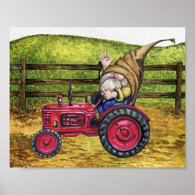Póster Gnome en el paisaje del campo de la granja de trac (Frente)