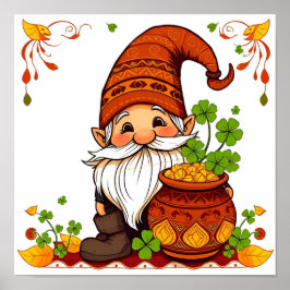Póster Gnome Feliz Día de San Patricio Trébol
