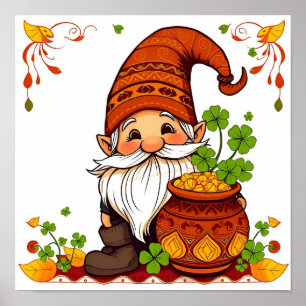 Póster Gnome Feliz Día de San Patricio Trébol