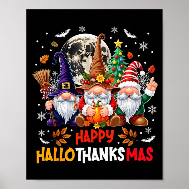 Póster Gnome Hallothanksmas Halloween Thanksgiving Christ (Frente)
