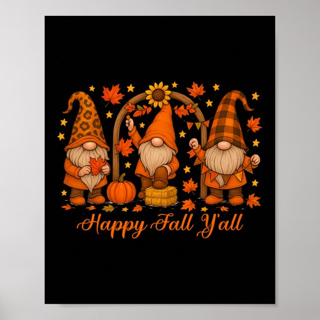 Póster Gnome Happy Fall Yall Pumpkin Otoño Acción de Grac (Frente)