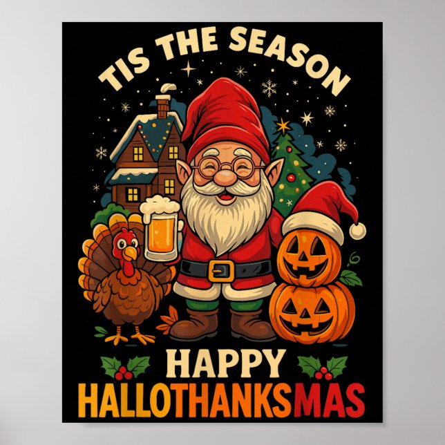 Póster Gnome Happy Hallothanksmas Shirt Halloween Thanksg (Frente)