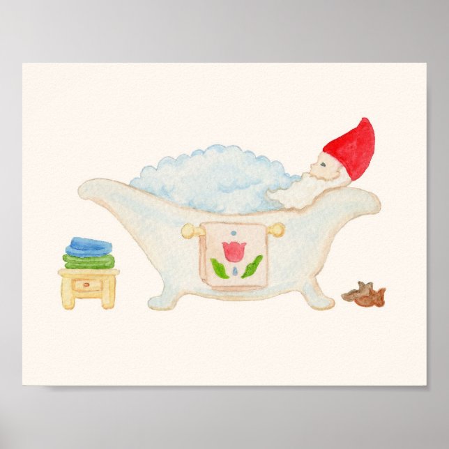 Póster Gnome in Bubble Bath bathroom art print (Frente)
