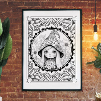 Póster Gnome May Flower Mandala Coloración de adultos