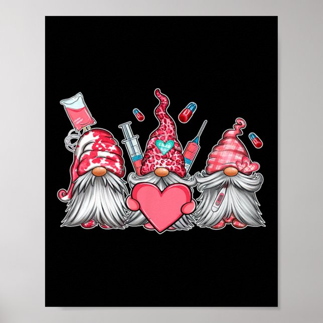 Póster Gnome Nurse Scrub Valentine Rn Icu Er Valentines D (Frente)