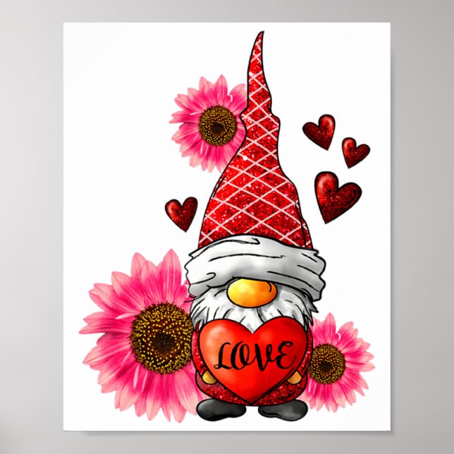 Póster Gnome Valentines Day Cute Gnome Heart Leopard Sunf (Frente)