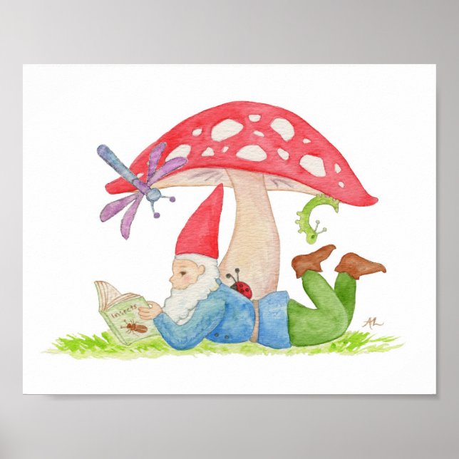 Póster Gnome with Insect Book art print (Frente)