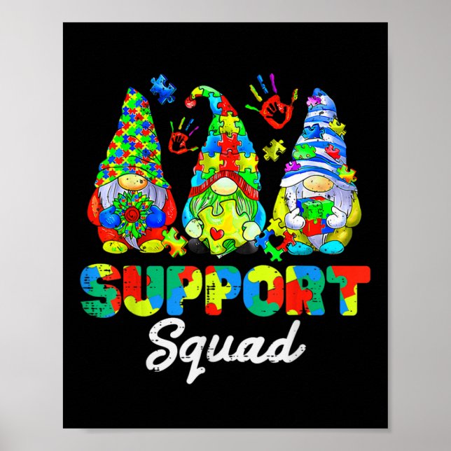 Póster Gnomes Autism Awareness Support Squad Blue Ribbon (Frente)