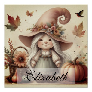 Póster Gnomes de otoño con hojas de otoño