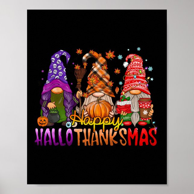 Póster Gnomes Happy Hallothanksmas Halloween Acción de Gr (Frente)