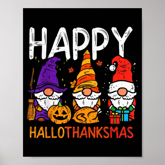 Póster Gnomes Happy Hallothanksmas Halloween Thanksgiving (Frente)