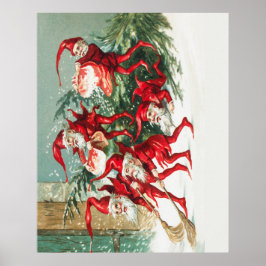 Póster Gnomes sweeping snow with a broom