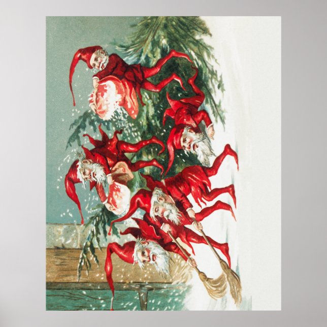 Póster Gnomes sweeping snow with a broom (Frente)