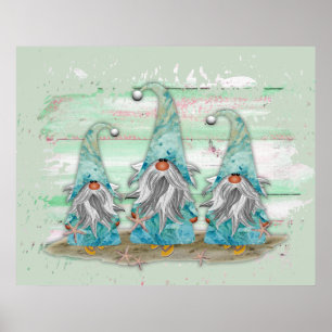 Póster Gnomes Tropical Blue Watercolor Beach