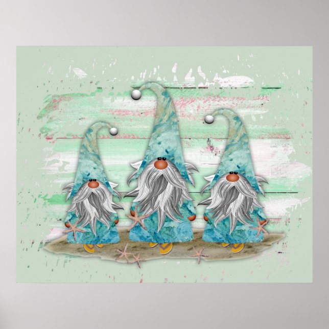 Póster Gnomes Tropical Blue Watercolor Beach (Frente)