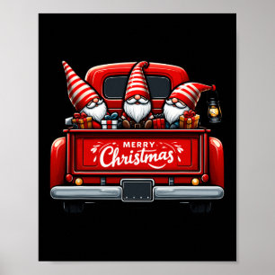Póster Gnomis En Camión Rojo Feliz Navidad Familia Pajama