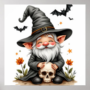 Póster Gnomo de Halloween con Calavera